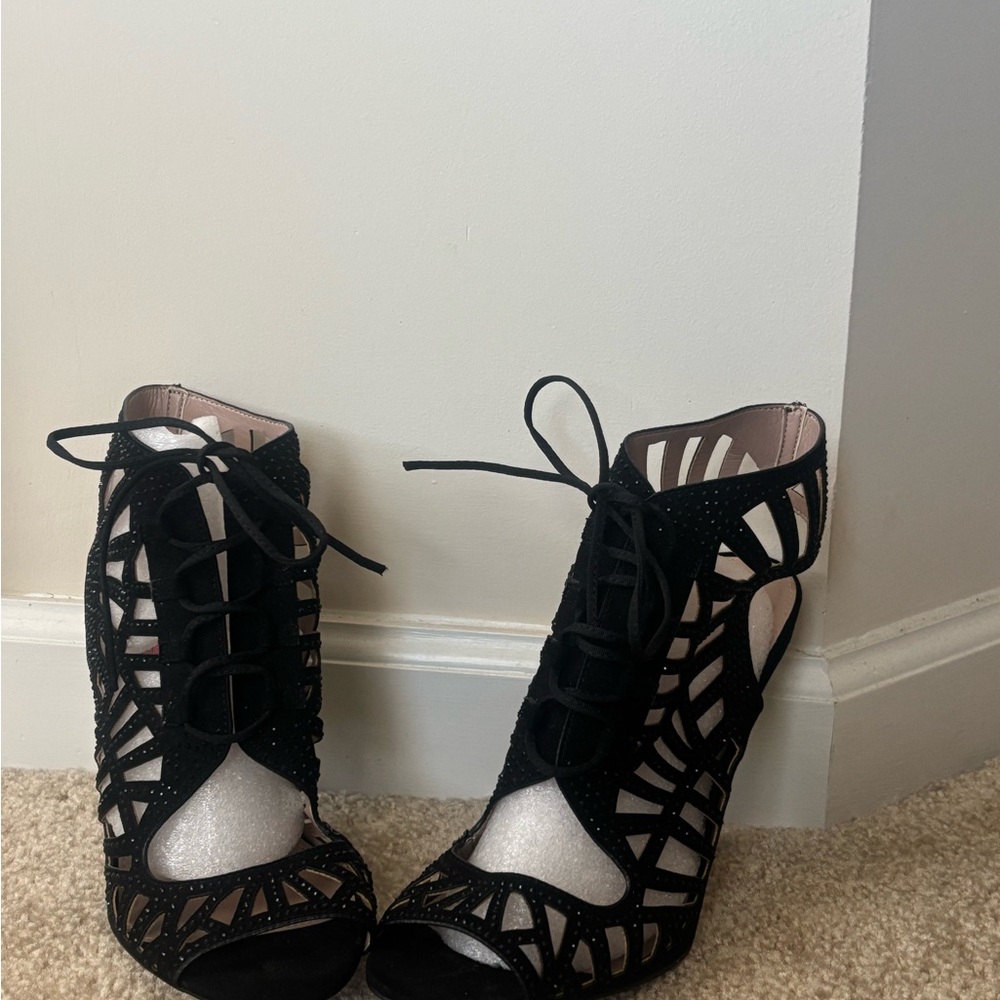 Betsey Johnson Black Lace-Up Cut-Out Heels